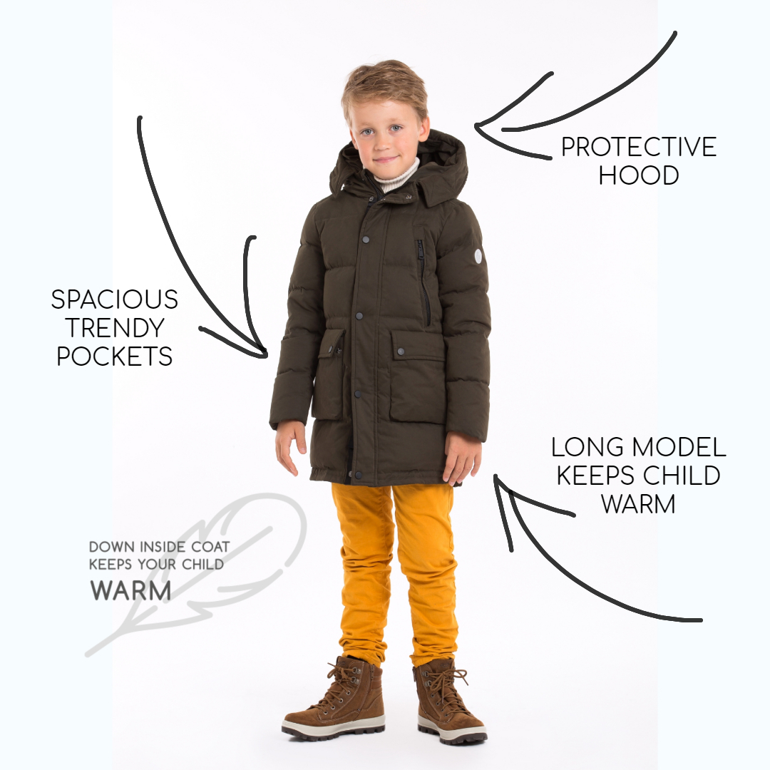 Spindle Boys Long Padded Winter Parka Coat Youths Showerproof School Jacket Zip Pockets 